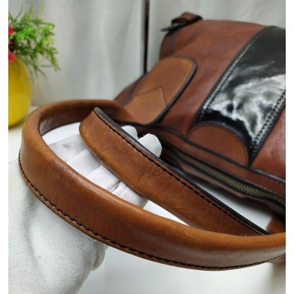 Fossil Maddox Brown Leather Black Stripe Zipper Satchel Shoulder Bag - Picture 5 of 10